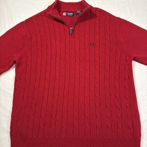 SWEATER FISHERMANS MENS XL Cable Knit   RED Cotton 1/4 Zip Pullover CHAPS HEAVY